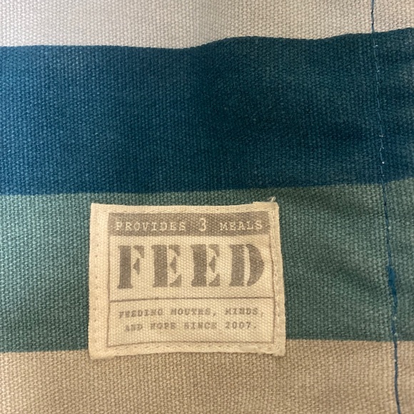 FEED Projects Canvas Market Tote Sea Blue Shopping Leather Straps Bag - Picture 6 of 16